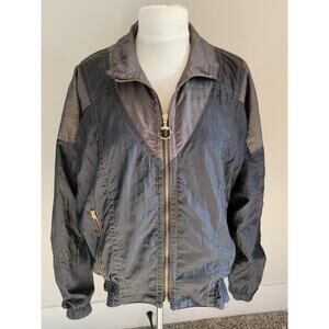 Vintage TAIL Windbreaker Jacket Womens Large Black Gold Metallic Stitch